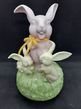 VINTAGE MAMA BUNNY WITH 2 BABY BUNNIES MUSICAL FIGURINE picture