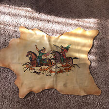 Vintage Artisan Persian Hunt Goat Hide Hand Painting 27” X 15” READ picture