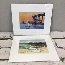 Vintage Paul Strahm Matted Art Prints Lot Of 2 San Diego Nautical Boats picture