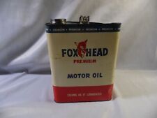 VINTAGE FOX HEAD PREMIUM MOTOR OIL SAE 30  2 GALLON ADVERTISING CAN PETROLIANA picture