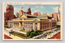 Postcard Public Library New York City NY, Vintage Linen M8 picture