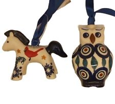 Boleslawiec Polish Stoneware Pottery Owl And Horse Christmas Ornament  picture