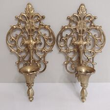 Vintage Pair Of Gold Gilt Metal Wall Sconces Candle Holders Hollywood Regency... picture