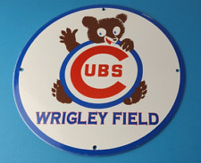 Vintage Cubs Wrigley Field Sign - MLB Baseball Stadium Porcelain Gas Pump Sign picture
