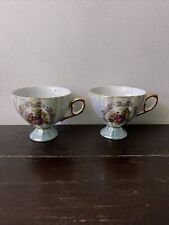 VINTAGE Lustreware Hand Painted porcelain Yusui 24k Gold Gilt Tea Cups  picture