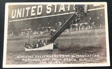 Rppc 1941 SS Manhattan Ship Aground Passengers Palm Beach Fl Postcard U34 picture