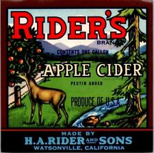 Vintage Label Rider's apple cider H A Riders and sons California picture