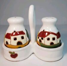Sia C. Italian Salt & Pepper Shakers w/ Caddy Made In Italy Hand Painted picture