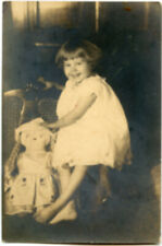 Young Cute GIRL Original Photograph 1930s ? With Cloth Doll Braided Pigtails picture