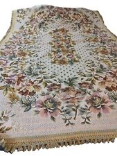 Vintage Floral Tapestry Tablecloth Fringed 80x55 Finicop Gandino Signed, Suardi picture