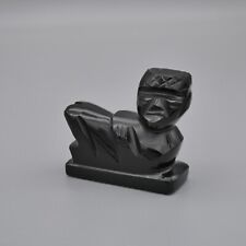 Vintage Aztec Mayan Chac Mool Figurine Carved Black Obsidian Onyx Stone 2.13