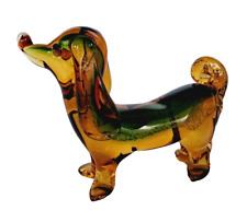 Vtg Art Blown Glass Murano Style Sommerso Figurine Dachshund Weiner Hot Dog 6