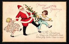3003 Antique Vintage Christmas Postcard Santa Girls Holding Hands Dancing POMONA picture