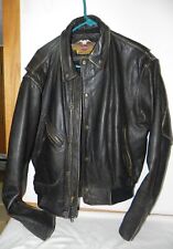 Harley Davison Destressed Dark brown Leather Coat/Jacket. Large, Embossed Wings picture