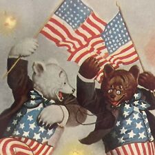 1907 Teddy Roosevelt Bears 4th Of July Patriotic Color Lithograph Print picture