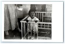 c1940's Cute Baby Girl Standing In Her Crib Unposted Vintage RPPC Photo Postcard picture