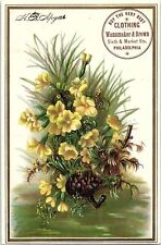 1880s PHILADELPHIA PA WANAMAKER & BROWN CLOTHING FLORAL TRADE CARD 40-57 picture