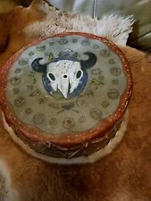**AWESOME VINTAGE  NATIVE AMERICAN  BUFFALO HIDE HEALING DRUM GREAT SOUND  ** picture