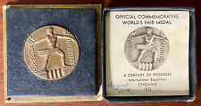 1933 Chicago World’s Fair Bronze Medal EMIL ZETTLER Century of Progress w/ Box picture