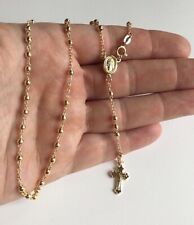 18k Gold Over Solid 925 Sterling Silver Italian Rosary 3mm-16