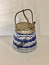VINTAGE CUT CRYSTAL JELLY MARMALADE JAR & SPOON CLEAR COBALT BLUE picture