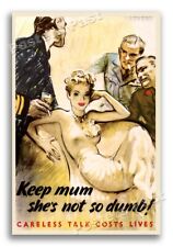 “Keep mum she's not so dumb” 1943 Vintage Style WW2 War Poster - 24x36 picture