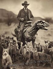 Cowboy Riding Dinosaur Kitty Herd Cat Drive 1903 Photo Wild West Utah 8.5x11 Pic picture