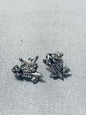 SUPER INTRICATE NAVAJO STERLING SILVER SOUTHWESTERN TOAD EARRINGS picture