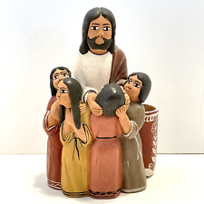 Jesus with Children Figure Latin American Folk Pottery Hand Painted 5 1/4