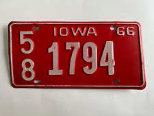 1966 Iowa License Plate County 58 All Original picture