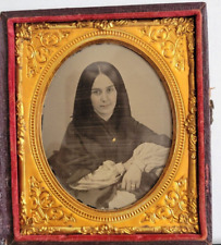 1850'S 6TH RUBY AMBROTYPE DAGUERREOTYPE CASE...GORGEOUS YOUNG LADY WEARING BLACK picture