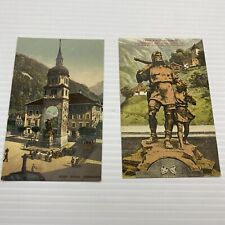 William Tell Monument Altdorf Telldenkmal Father and Son Set of 2 Postcard C3 picture