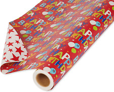 Reversible Wrapping Paper, Happy Birthday Lettering and Stars (1 Jumbo Roll, 175 picture