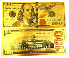 Lot of 100 - 24 K GOLD Plated $100 Dollar Bill with Green Seal TWO SIDED Printed picture