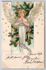 Christmas Angel Candlelit Tree c1900 Postcard A38 picture