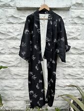 Vintage Floral Kimono Robe Women’s Black Asian Japanese Scenic Handmade picture