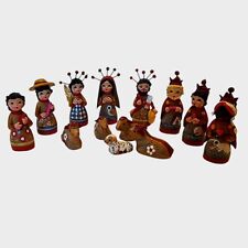 Vintage Tonala Mexican Nativity Scene Hand Painted Mexico Pottery Folk Art 13-pc picture