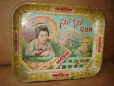 ANTIQUE SUPER RARE METAL FAN TAN CHEWING GUM SIGN TRAY EARLY 1900'S ERA picture
